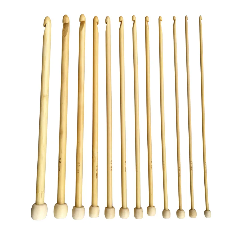 

12PCs/Set 3-10mm Natural Bamboo Single Pointed Afghan Tunisian Crochet Hooks Knitting Needles