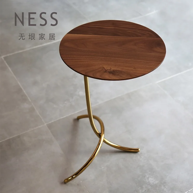 

52cm High Small Coffee Table with Metal Frame in Gold / Wood Table Top of 35cm Round