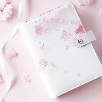 2020 Yiwi wiśniowe kwiaty różowy niebieski A5 A6 luźny liść Planner Faux skórzany notes notes Book tanie i dobre opinie 