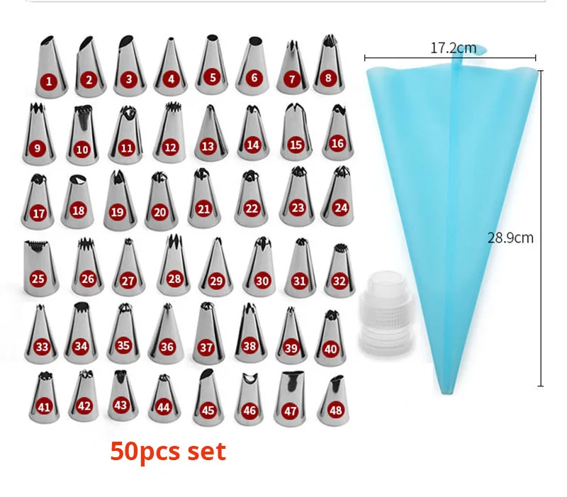 

50 PCS/Set Silicone Pastry Bag Tips Kitchen DIY 48 Icing Piping Nozzle + Cream Reusable Pastry Bags Cake Decorating Tools