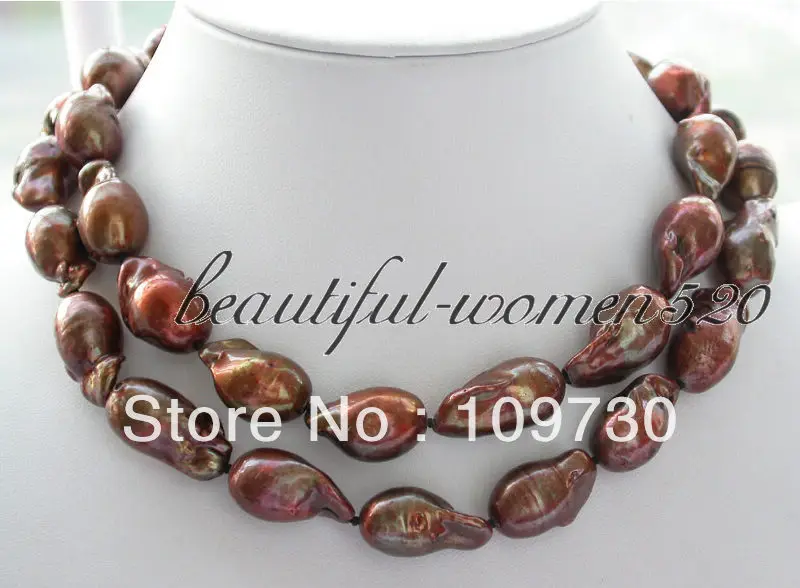 

Jewelry 00816 Wonderful 32" COFFEE baroque KESHI REBORN PEARL NECKLACE