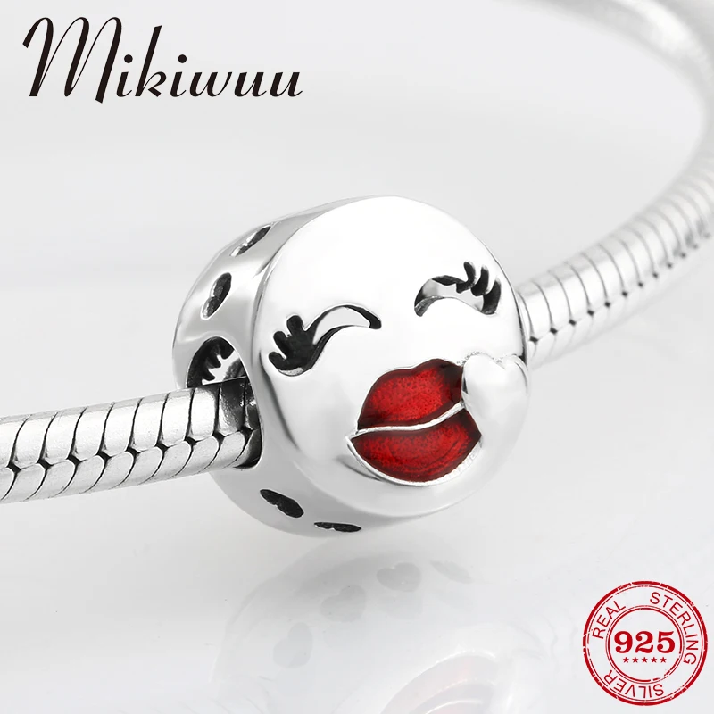 

Hot 925 Sterling Silver red enamel smile sweet kiss DIY beads Jewelry making Fit Original Pandora Charm Bracelet
