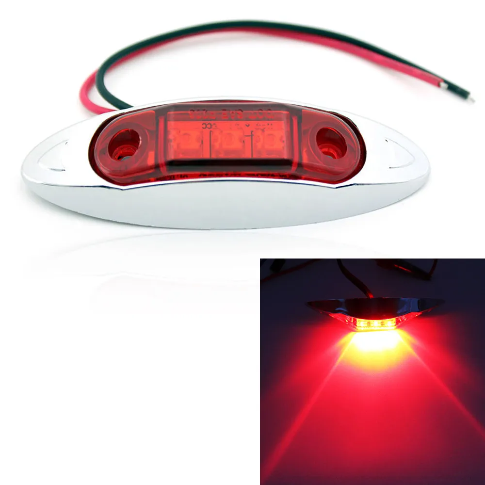 Red 4 LED RV Truck Trailer Side Marker Clearance Lights//Chrome Bezel