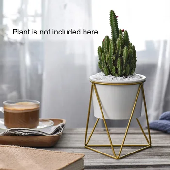 

Cactus Tray Planter Pots Ceramic Geometric Flower Bowl Succulent Planter Iron Stand Holder Home Garden Planter Pots Decorations
