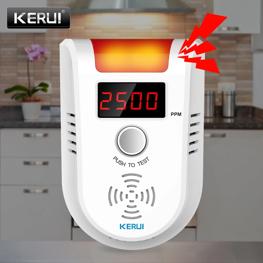 Baratos KERUI GD13 pantalla LED de Gas glp Detector de Gas Sensor inteligente inalámbrico Detección automática de voz Sensor de fallo sistema de alarma de fugas