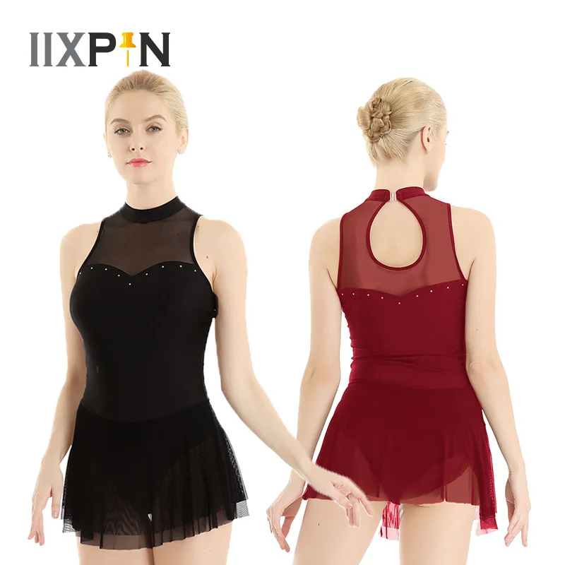 

Gymnastics Dress For Women Ballet Leotard Dance Dress Mesh Splice Sleeveless High Neck Built-in Leotard Bodysuit ballerina dress