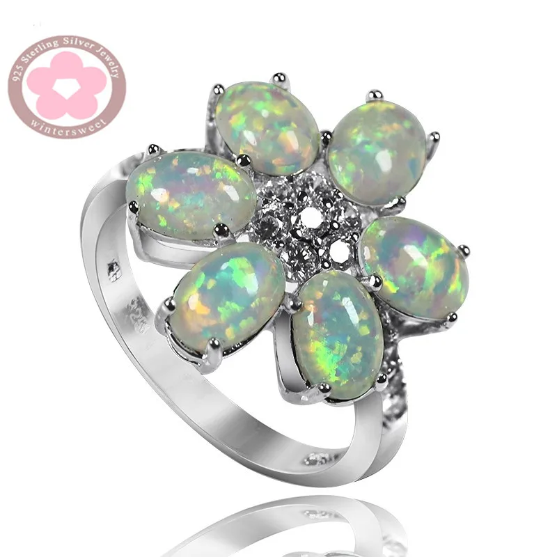 

JLR-1018 Trendy Fire Opal Silver Rings for Women Elegant Floral Engagement Ring Hot Sale Bijoux Evening Party Cocktail Ring