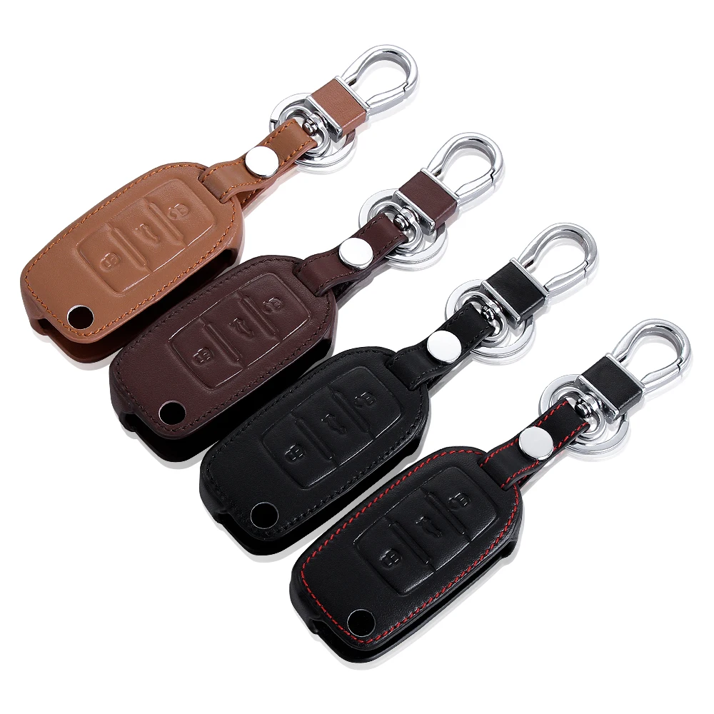 

New Design Genuine Leather car key cover For Skoda Octavia A4 A5 Fabia Superb Yeti Rapid Citigo ,3 Buttons fold key