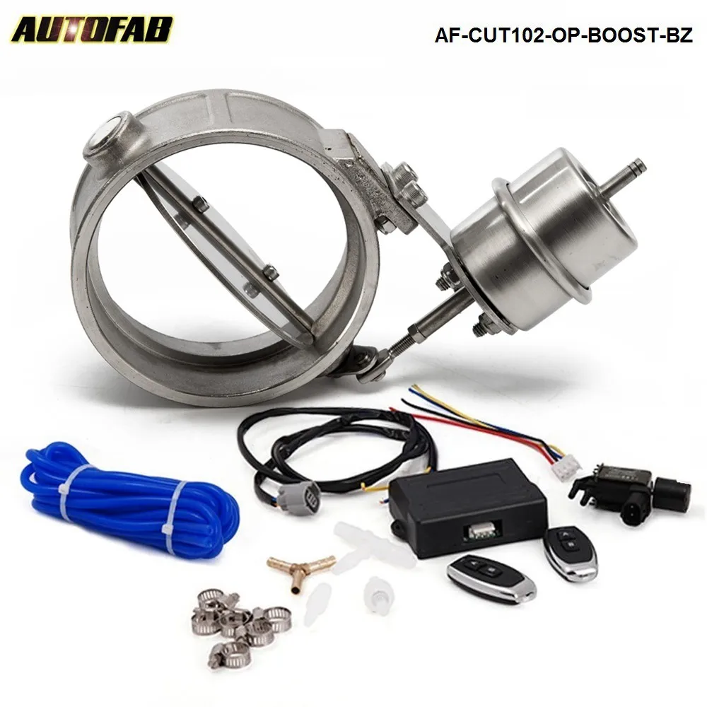 

Exhaust Control Valve With Boost Actuator Cutout 102mm Pipe Open with Wireless Remote Controller Set AF-CUT102-OP-BOOST-BZ