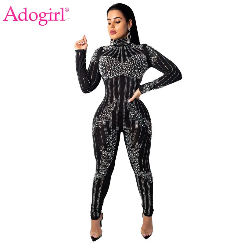 Aliexpress.com : Buy Adogirl Pearls Diamonds Mesh Jumpsuit