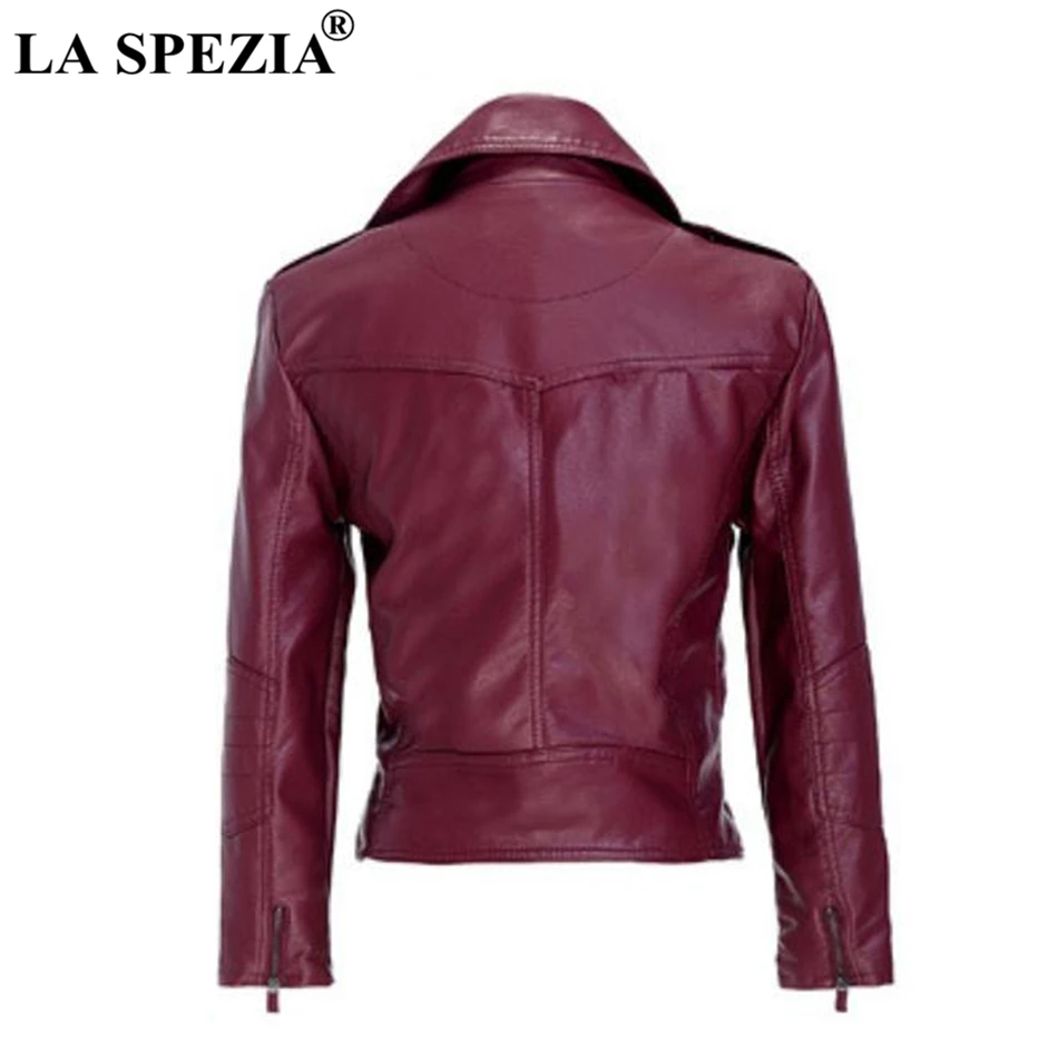 LA SPEZIA Leather Short Jacket Women Black Zipper Coats Ladies Slim Fit Motorcycle Rock Pockets Classic Autumn Winter Clothing 