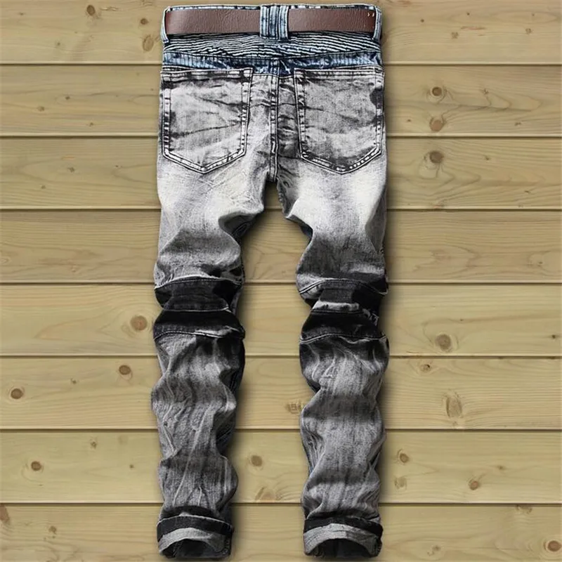Новые мужские байкерские джинсы штаны multil карман Slim Fit плиссированные мотоцикл Denim Joggers мужской дизайнер мото грузовой джинсы мужские брюки