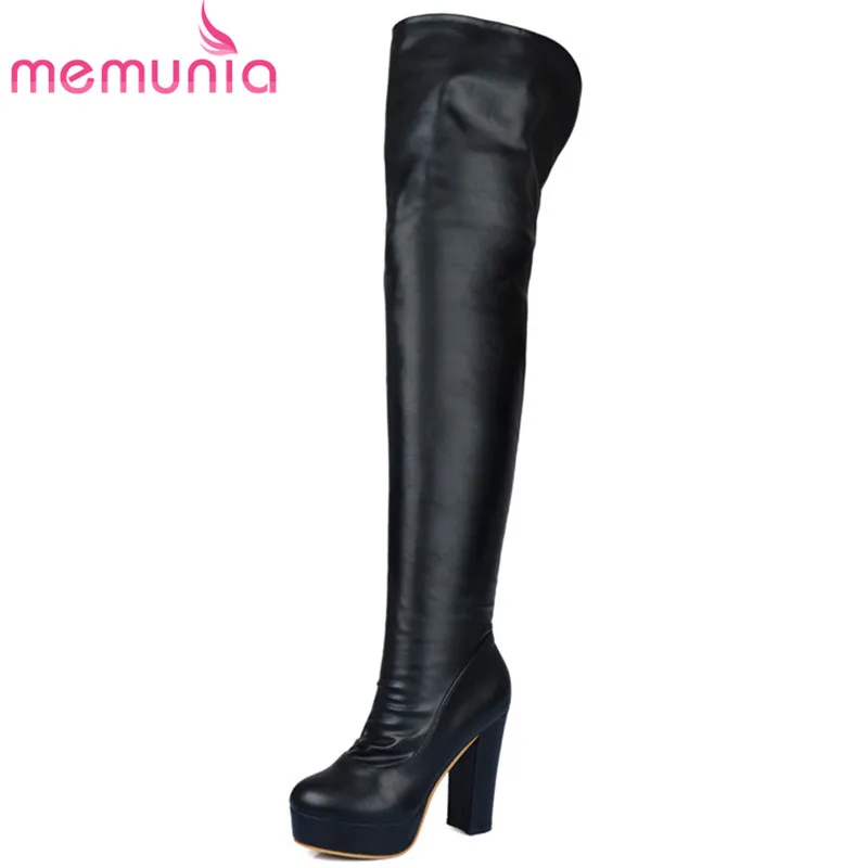 

MEMUNIA Big size 34-43 platform shoes PU soft leather high heels shoes woman over the knee boots fashion contracted womens boots