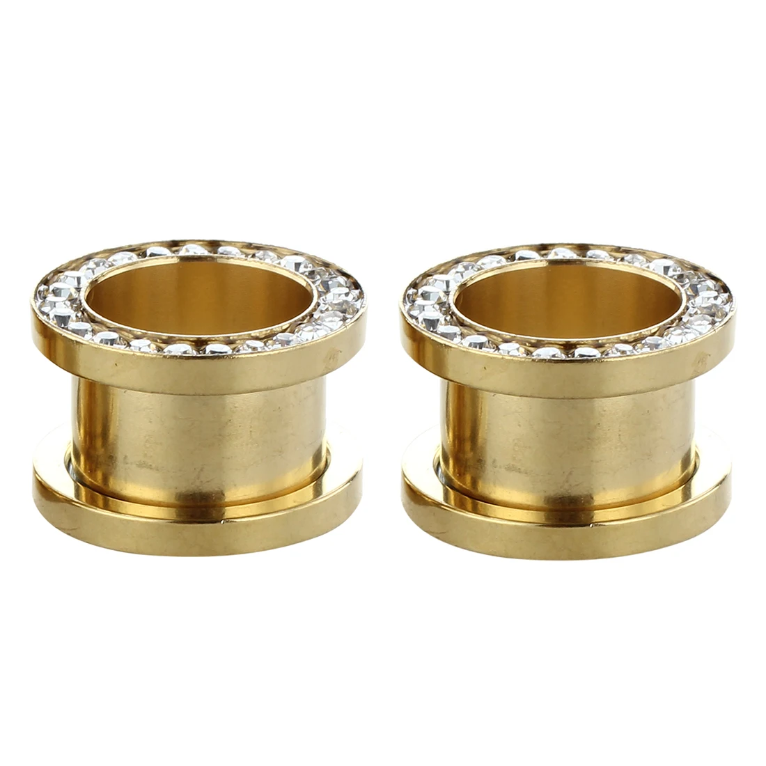 1 pair of gold Plated Clear Rim ear Gauges Plugs Flesh Tunnels Piercing