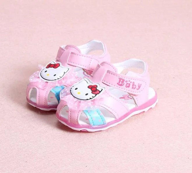 Детская сандалии для девочек модная летняя обувь «Hello Kitty» милые дети детские сандалии; Туфли лампа с украшением От 0 до 2 лет летняя обувь