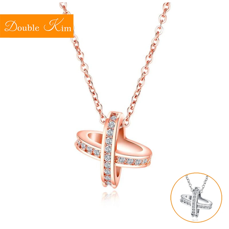 

Double Loop Pendant Necklace Rose Gold Silver Color Titanium Stainless Steel Material Chain Necklace Trendy Women Jewelry
