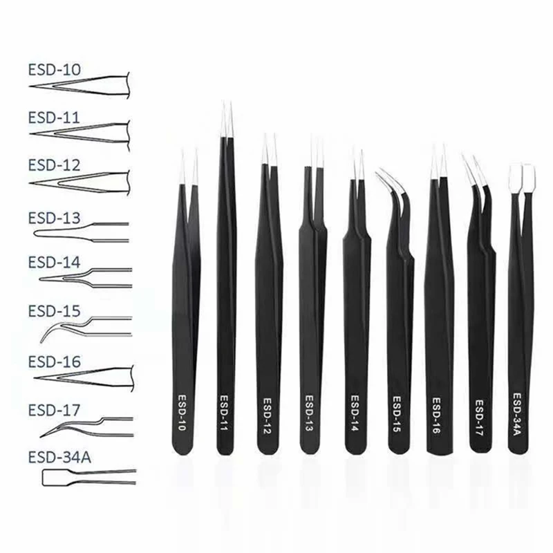 Tweezers set Stainless steel Precision Repair Tweezers For Electronic Mobile Phone Connector cable removal install Repair Tools