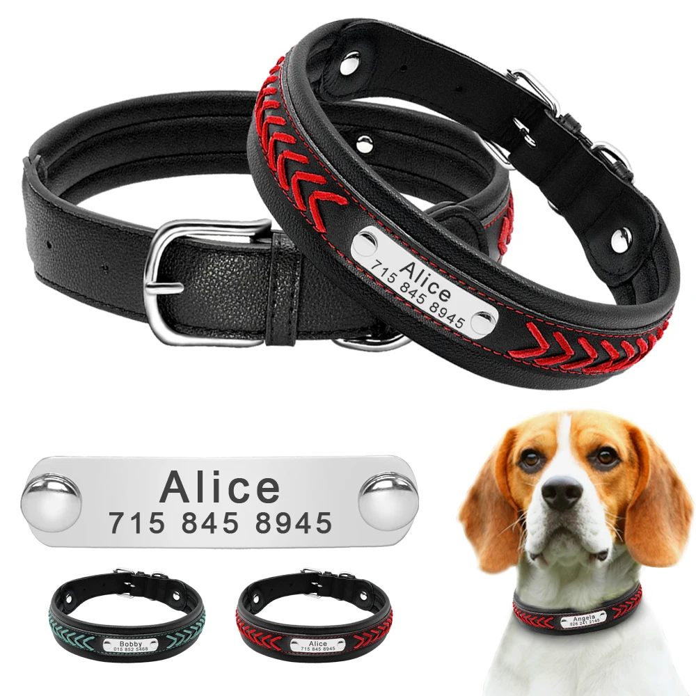 Dog Collar Personalized Leather Dog Collars Name ID Tag For Medium