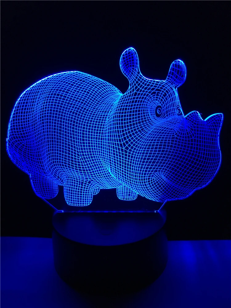 Новый Красочный молодой носорог 3D 7 цветов меняющаяся настольная лампа
