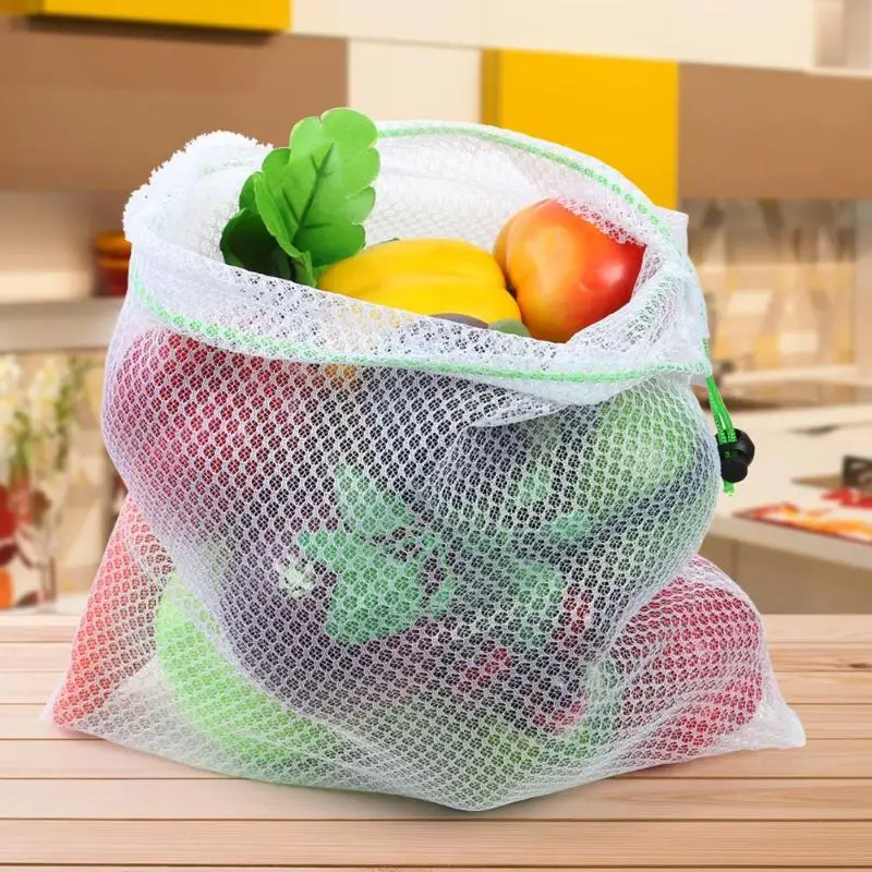 Многоразовые сетчатые мешки для хранения продуктов, фруктов, овощей, мелочей