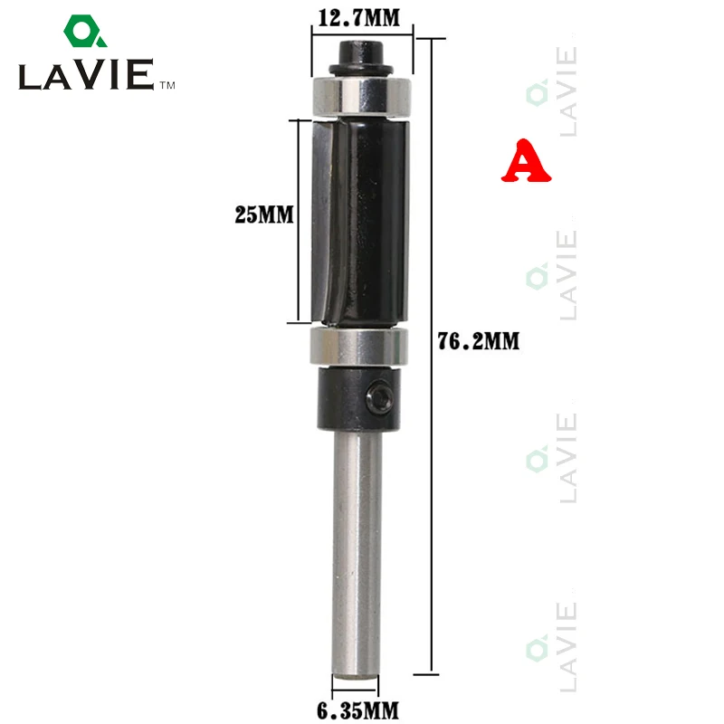 LAVIE 1pcs 1/4 6.35mm Double Bearing Straight Trim Router Bit Trimming Knife Milling Cutter Carbide Flush Woodworking MC01037