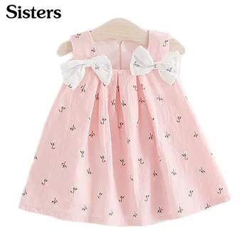 

Sisters 2018 new summer kids clothes baby girls dresses suspenders print Bow vest dress Children's clothing