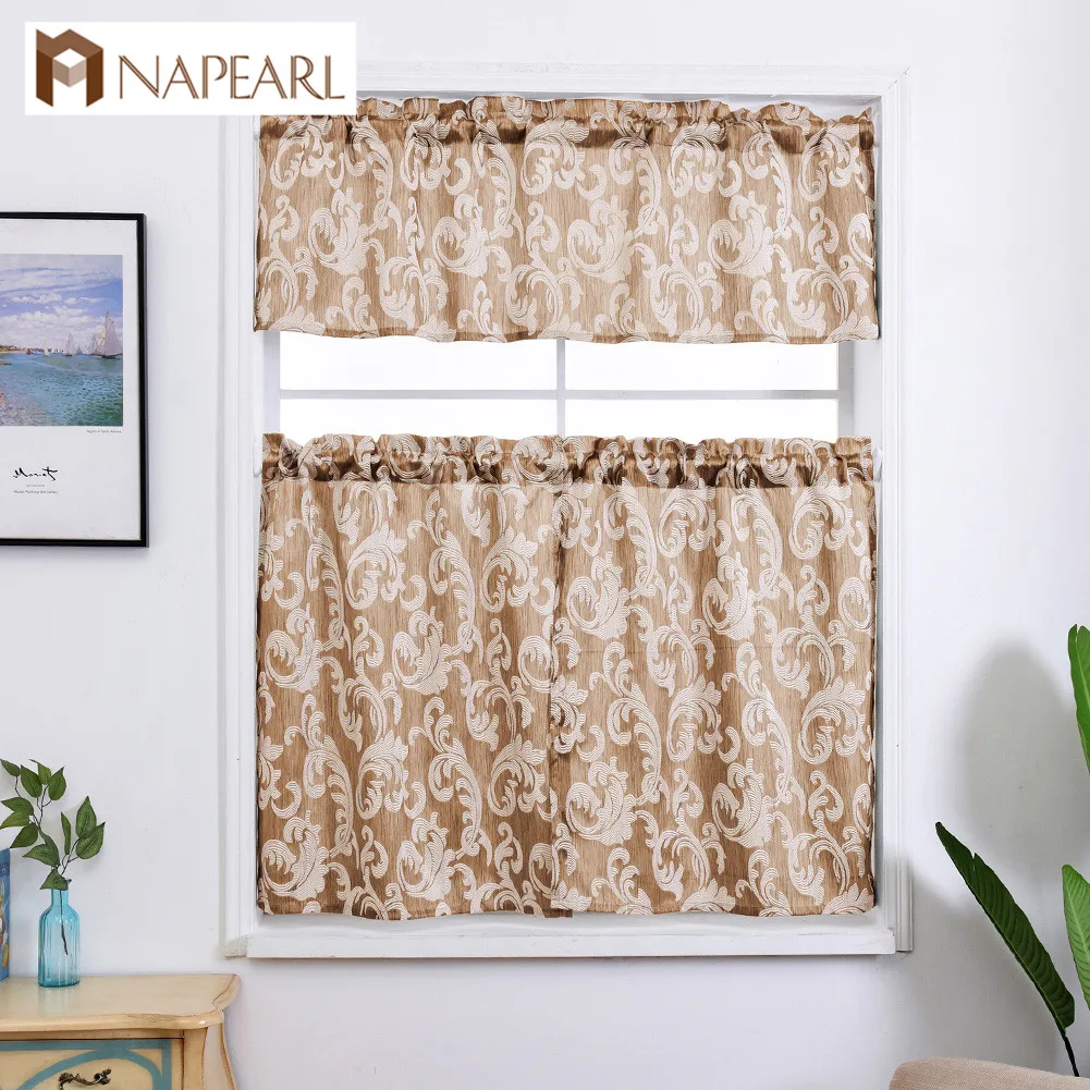 NAPEARL Short Leaves Jacquard Drops Semi Shade Curtains For Kitchen