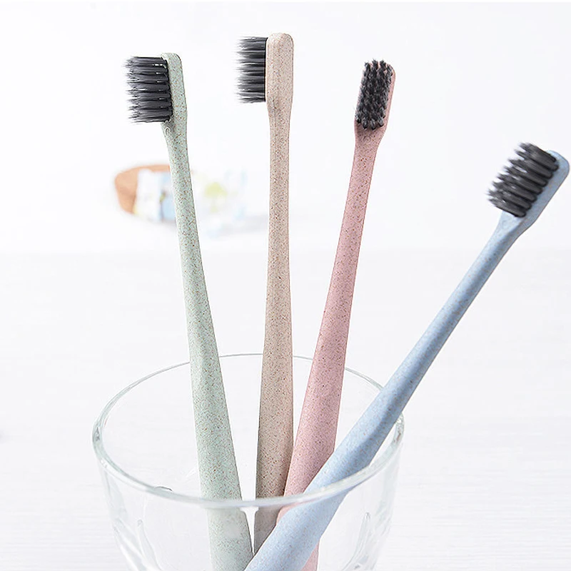 

AZDENT New 4Pcs Bamboo Charcoal Toothbrush Wheat Straw Double Ultra Soft Toothbrushes 625 Nano-antibacterial Tooth Brush Black