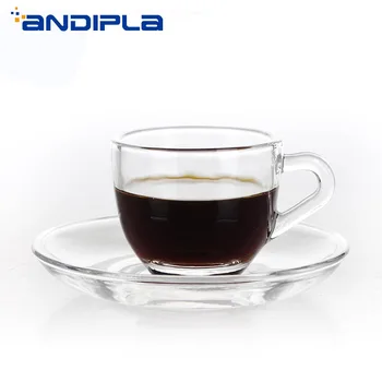 

60ml Espresso Cup Heat Resistant Transparent Glass Coffee Mug Cup and Saucer Coffee Set Afternoon Tea Cup Mini Milk Latte Mug