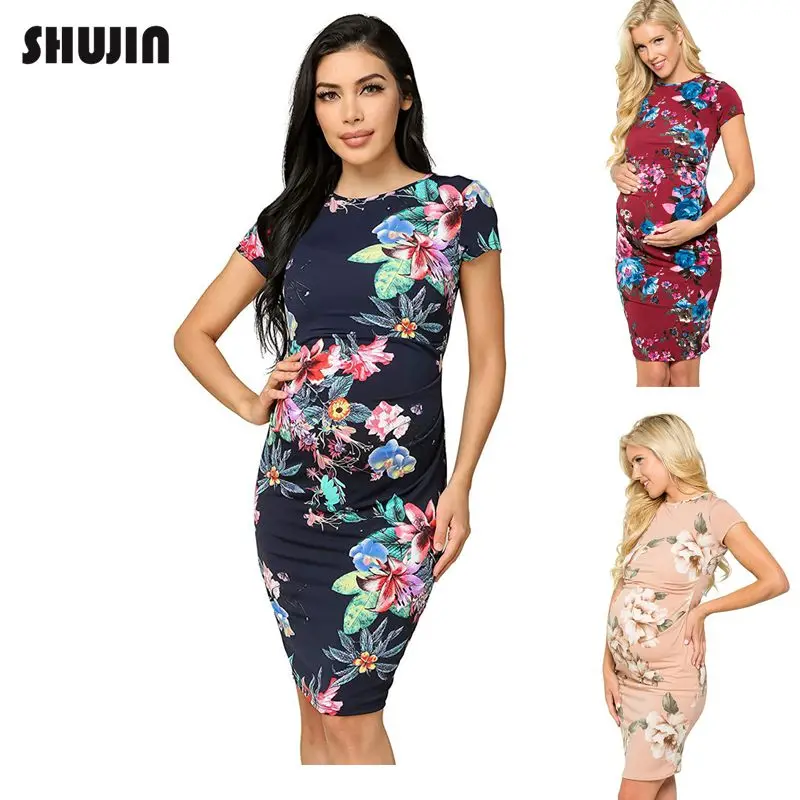 

Shujin Summer Maternity Clothing China Style Casual Floral Pregnants Dress Maternity Dresses Photography Props Nursing Dress
