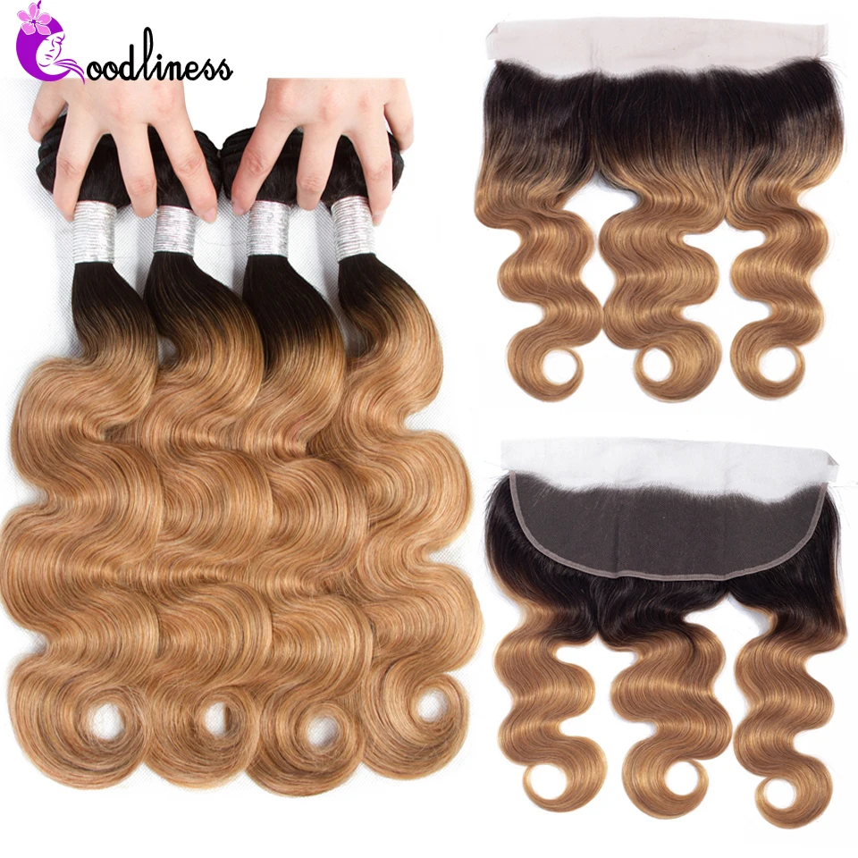 

Ombre Bundles With Frontal Closure 1b/27 Nonremy Peruvian Ombre Blonde Body Wave Human Hair Bundles With 13X4 Ear To Ear Frontal