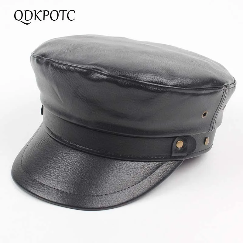 QDKPOTC осень-зима женский, черный военные Шапки Мода Pu кожа Newsboy Кепки женский Gorras Берет Hat