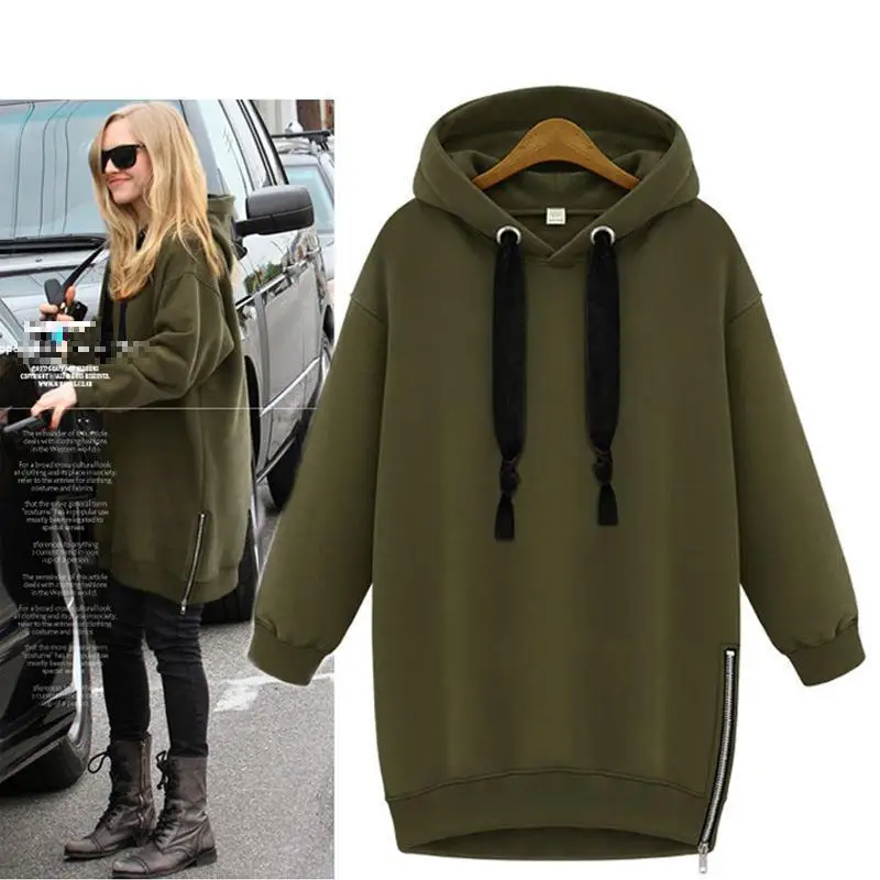 2016 Autumn Winter Women Hoodies Solid Long Sleeve Mid Length Pullover ...