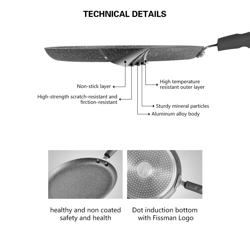 Fissman 23cm Crepe Pan Non-stick Marble Coating Aluminium with Soft Touch Rivited Bakelite Handle Induction Cooker Pancake Pan