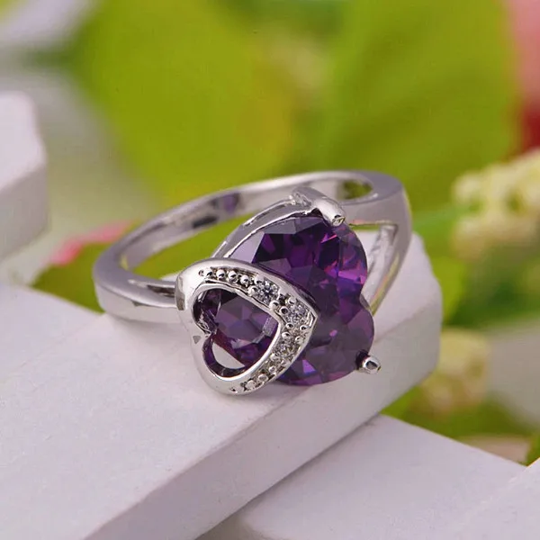 Женское Винтажное кольцо с аметистом и красным сердцем|rings for women|ring forring style |