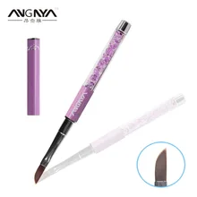 ANGNYA 1PC Unique Design Angled Long Hair Relief Nail Brush Purple Diamond Crystal Acrylic Handle Brushes Beauty Nail Tools
