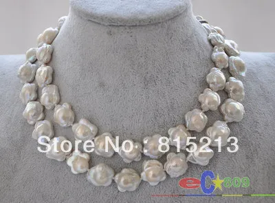 

FREE SHIPPING>>>@@ > N352 30" 18mm plum blossom white KESHI REBORN PEARL NECKLACE