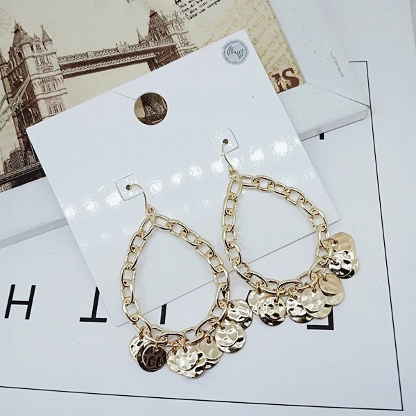 Gold Color Big Alloy Chain Drop Earrings for Women Fashion Punk Coin Tassel Long Dangle Brincos Jewelry Accessory Gift | Украшения и