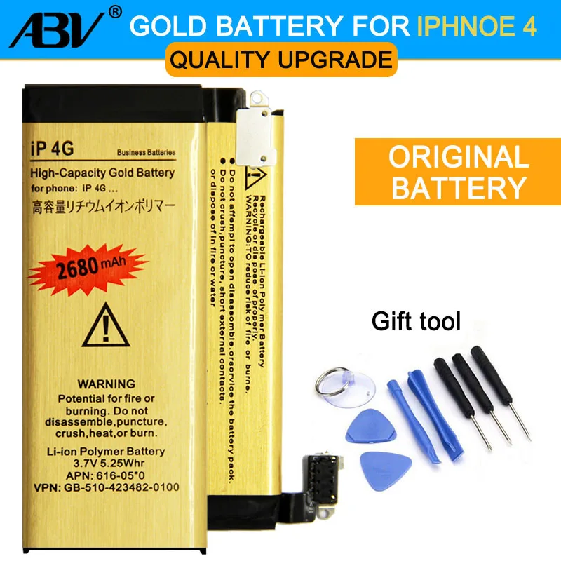 

2019 Zero-Cycle High Capacity Li-ion Gold Replacement Battery for iPhone 4 with 8 in 1 Repair tools kits battery ip4G