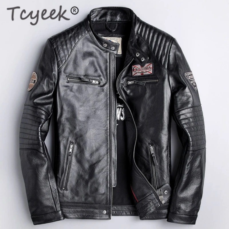 

Tcyeek Autumn Genuine Leather Jacket Men Clothes 2019 Streetwear 100% Sheepskin Coat Male Fashion Motorcycle Fit Jaqueta LW1092