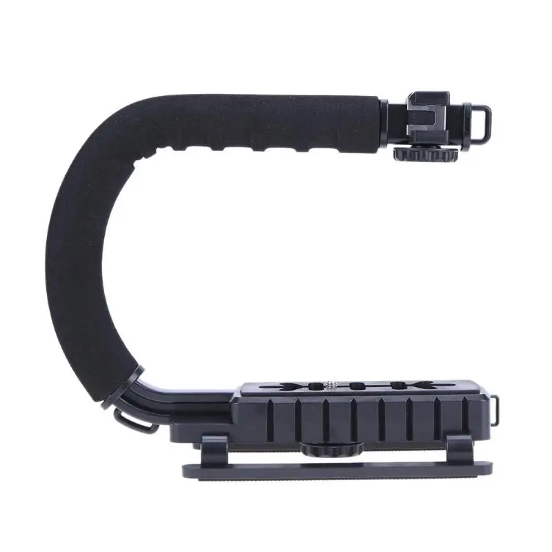 Ceny U grip Triple Shoe Mount stabilizatory akcji wideo uchwyt rękojeści Rig dla Canon Sony lustrzanka cyfrowa dla iPhone 7 plus Gopro Smartphone