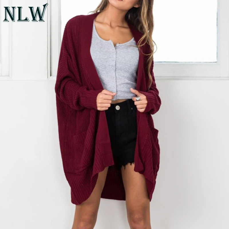 

NLW Long Solid Femme Cardigans Sweater Knitwear Lantern Sleeve Oversize Casual Autumn Winter Sweater Women 2018 Knitted Sweater