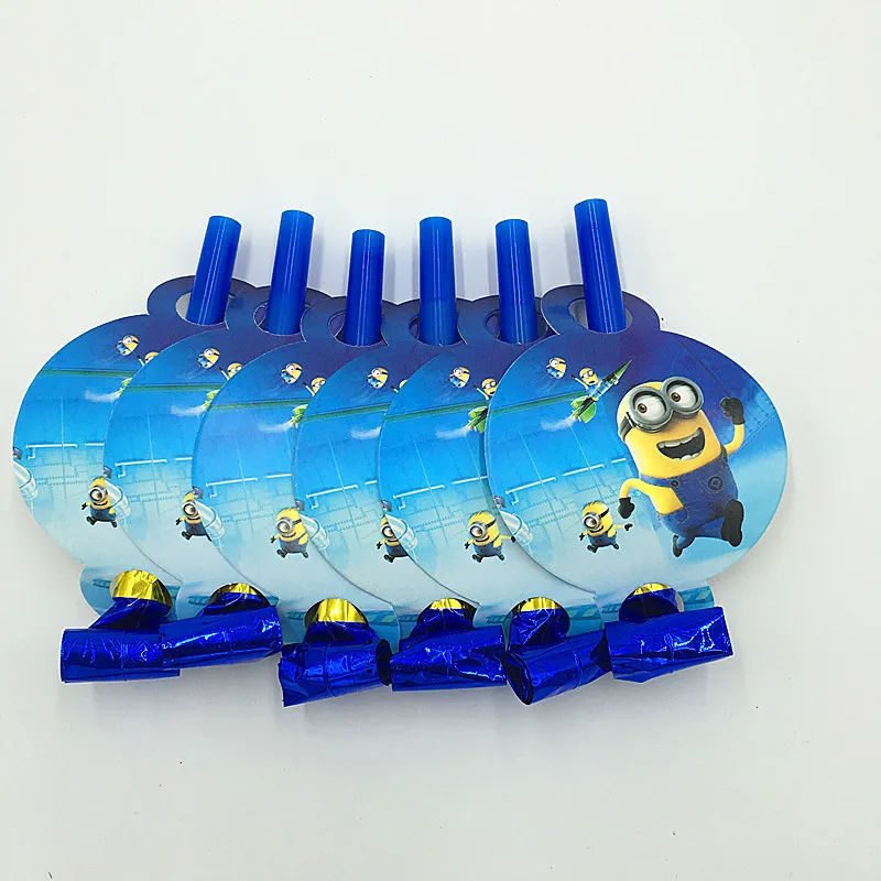 

6pcs/lot Minions theme blowouts kids favor birthday party decoration minions noise maker happy birthday party blowout