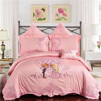 

2017 New Wedding Style 100% cotton Bedding Set embroidery Comforter Cover Blanket Cover Flat Sheet Set Pillowcases