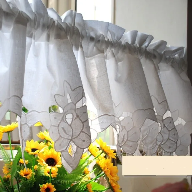 White Short Kitchen Curtains 100 Cotton Cafe Curtain Embroidered