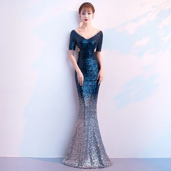 

Flashing Sequins Fish Tail Long Dress Women Birthday Celebrate Dance Dress Nightclub Female Singer Show Evening Clothes Dresses