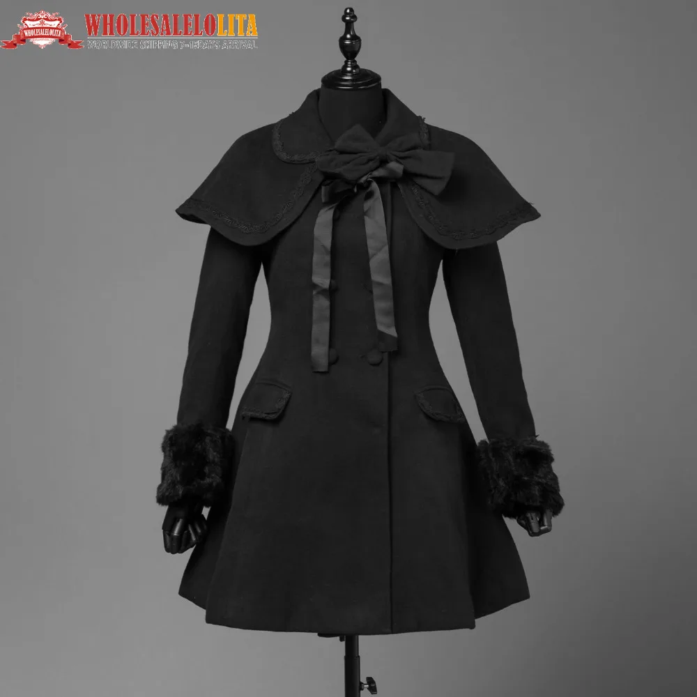 Для женщин S Осень Винтаж накидка Классический Лолита платье Trenchcoat элегантный женский, черный сладкий готическая лолита Стиль теплое