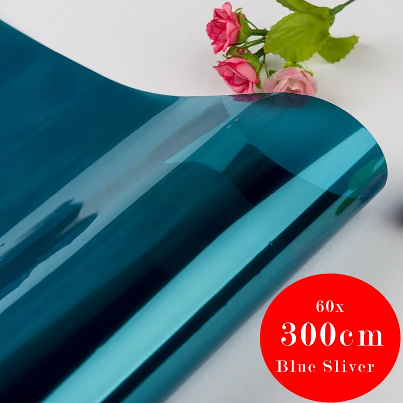 40/50/60*300CM Reflective UV Window Film Sticker Self Adhesive Mirror Film Glass Heat Transfer Vinyl Glass Stickers - Цвет: Blue Sliver W60cm