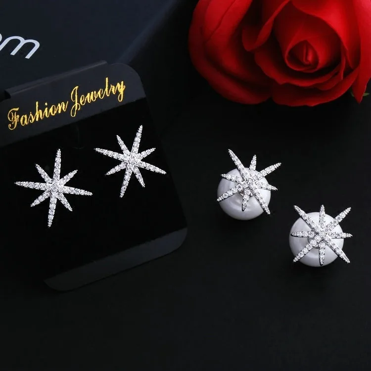 

Top Quality Star Pearl Double-sided Front And Rear Earrings New Fashion AAA Zircon Earrings For Women ZK40
