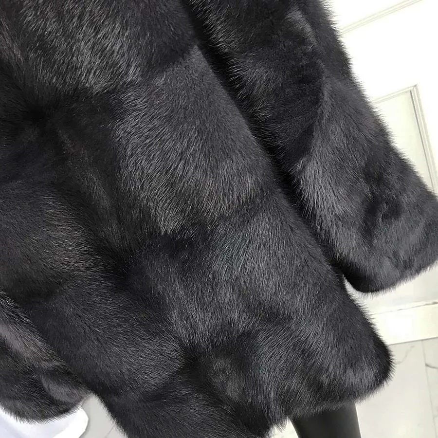 middle-long real mink fur coat with batwing sleeve standing collar Loose Mink Fur Coats Long new style female Genuine fur over